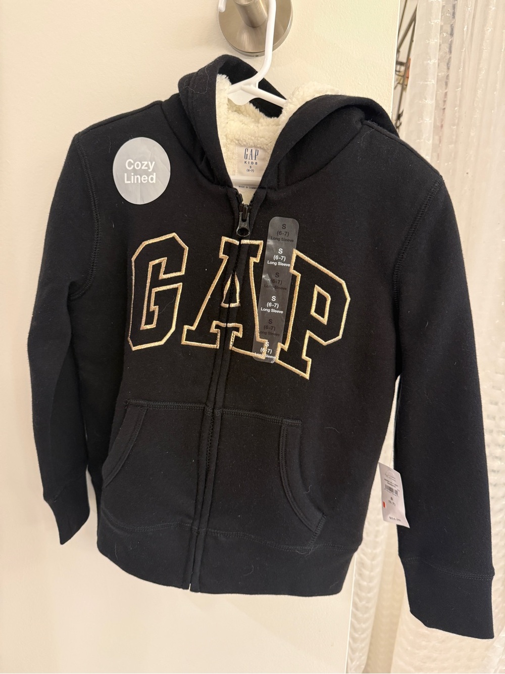 GAP Black Zip-Up Hoodie with Gold-Trim Logo
